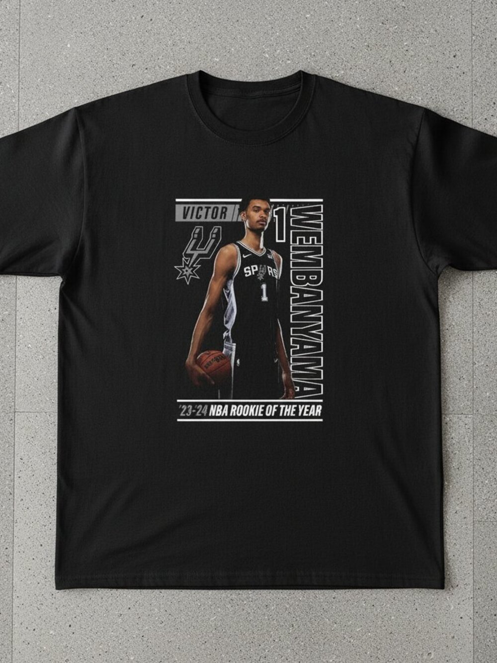 Victor Wembanyama Spurs #1 NBA Rookie Of The Year 23-24 Black T-Shirt